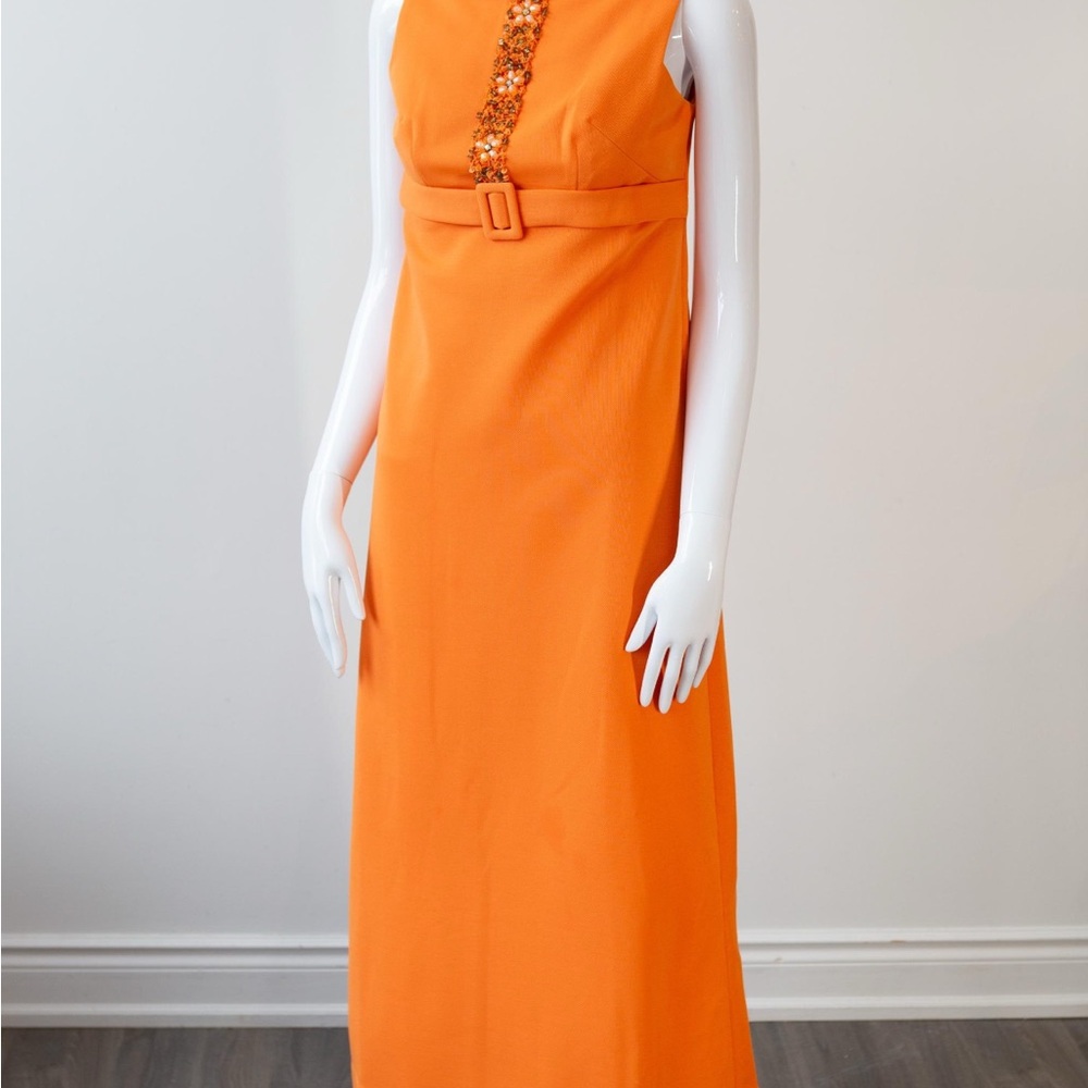 Vintage 60’s/70’s Orange Sequin Maxi Dress Sleeveless Empire Waist / Size M